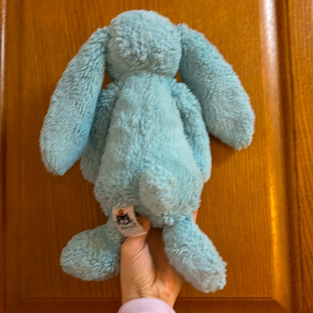 π©΅ RETIRED JELLYCAT AQUA BUNNY RABBIT MEDIUM BASHFUL SPRING TEAL BLUE - Picture 4 of 7